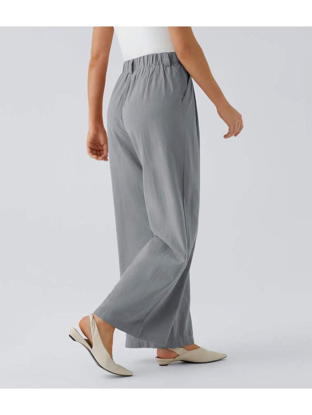 High Waisted Wide Leg Flowy Palazzo Casual Linen-Feel Pants Quarry Size XL - Picture 2 of 8